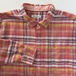 Tommy Bahama Mens Shirt XXXL Islandzone Linen Blend Plaid Long Sleeve Button Up